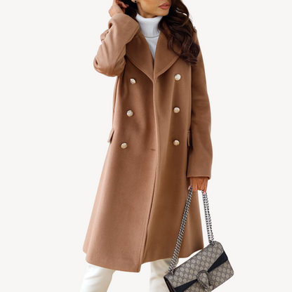 Women's Wool Double-Breasted Buckle Coat Elegant