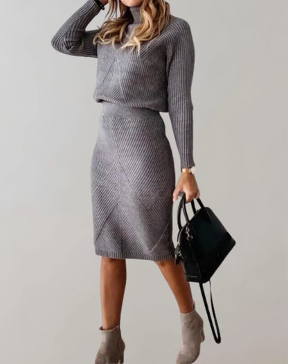 Chic Two Piece Set Women Slim Fit Turtleneck Sweater and Midi Skirt