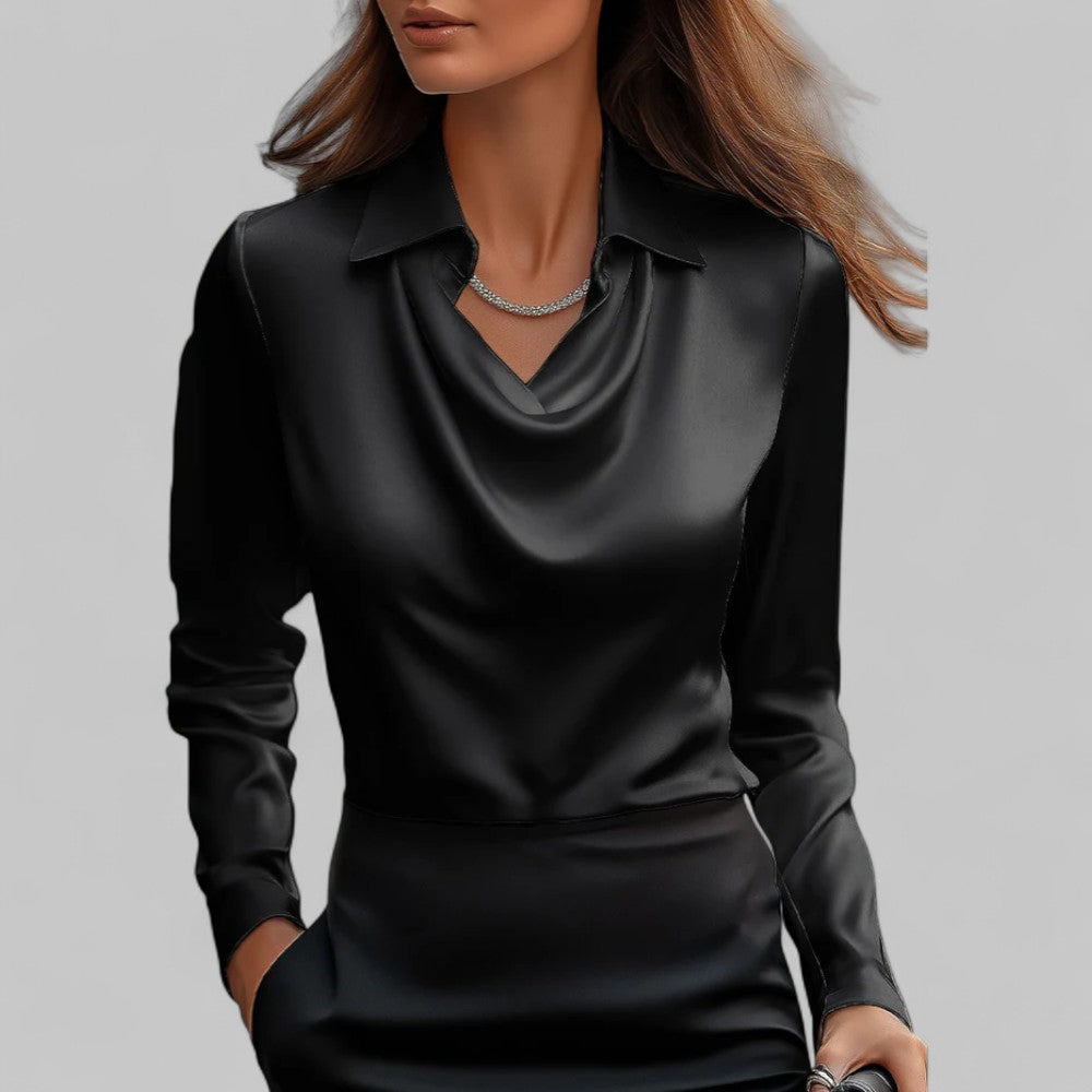 Elegant women's blouse with cowl neck satin look