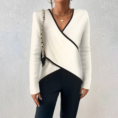 Modern wrap sweater with color contrast