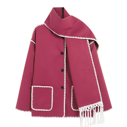 Elegant Women's Wool Jacket Scarf Collar