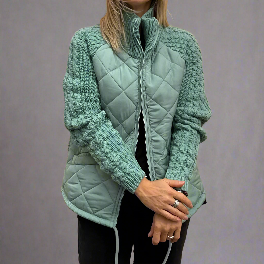 Women's Autumn Jacket with Knitted Sleeves
