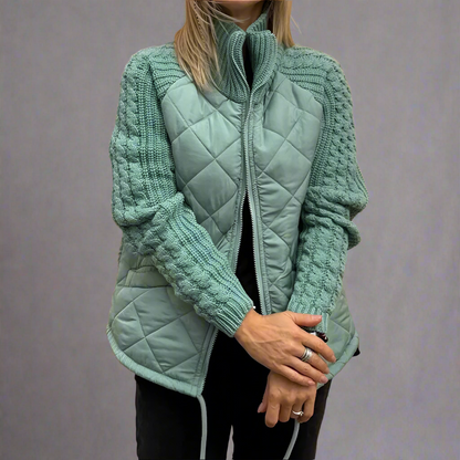 Women's Autumn Jacket with Knitted Sleeves