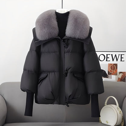 Stylish women's jacket | Elegant windbreaker with down filling and fur trim