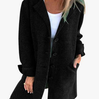 Women's Long Wool Blend Jacket with Buttons
