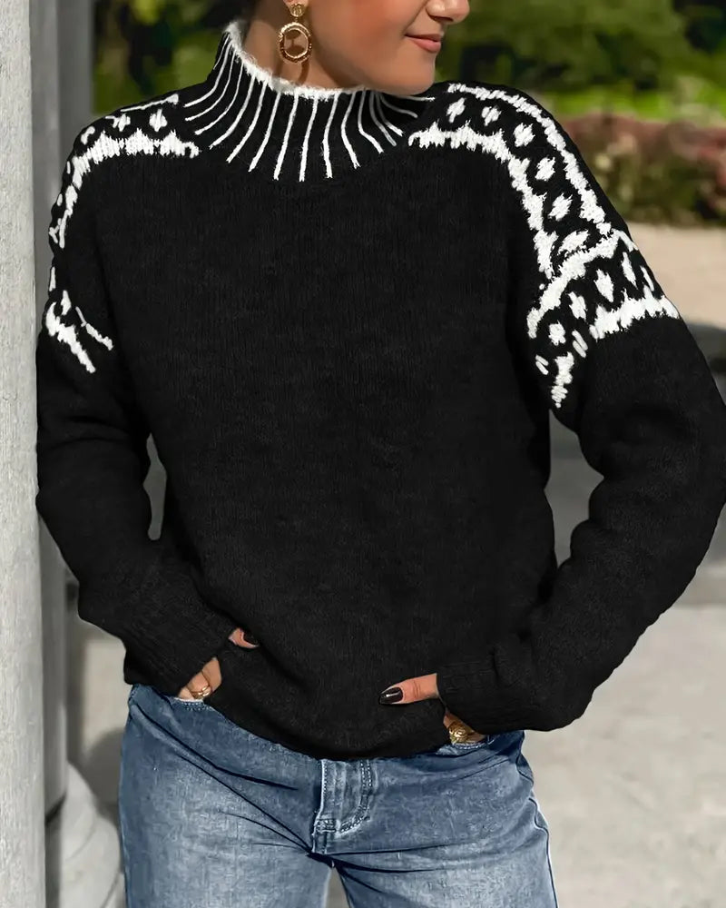 Fashionable Blouse Stand-Up Collar Patterned