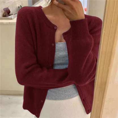 Women's Round Neck Cardigan Elegant Long Sleeve
