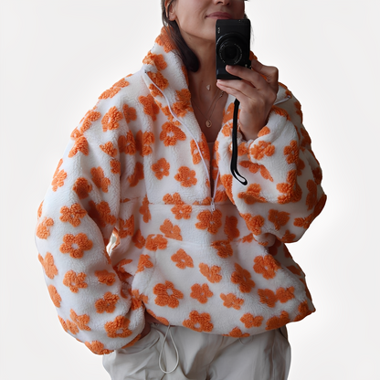 Damen Sherpa Pullover Blumenmuster Trendy