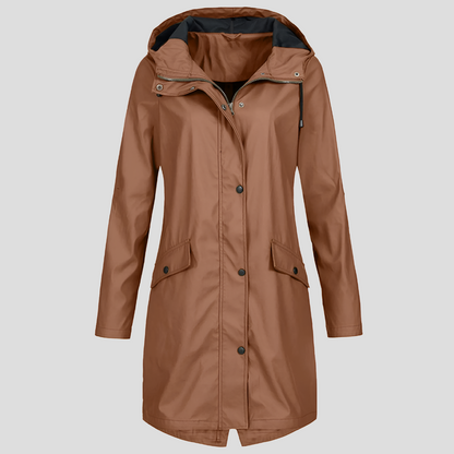 Long Raincoat Women Hood Pockets