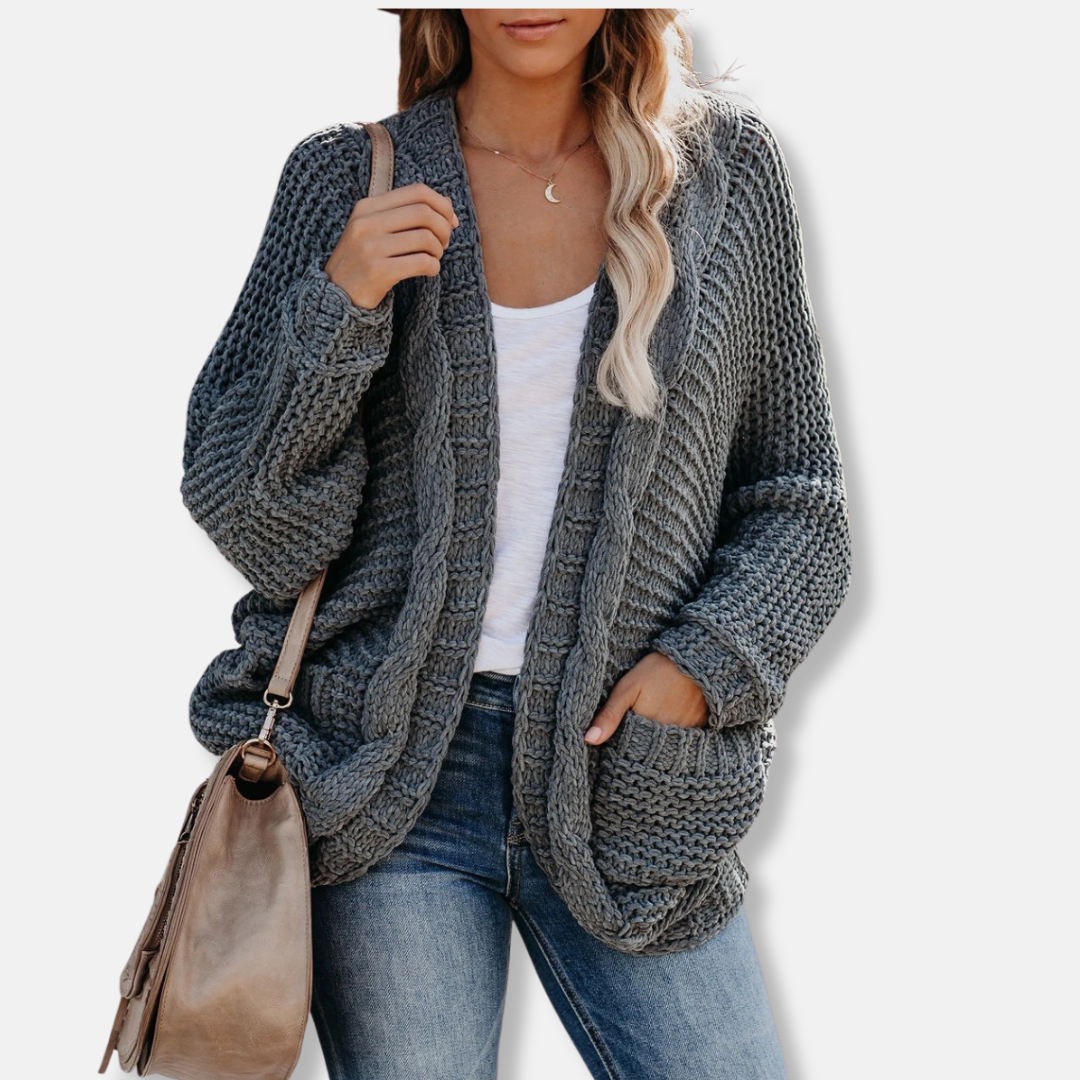 Oversized Ribbed Wool Cardigan with Front Pockets