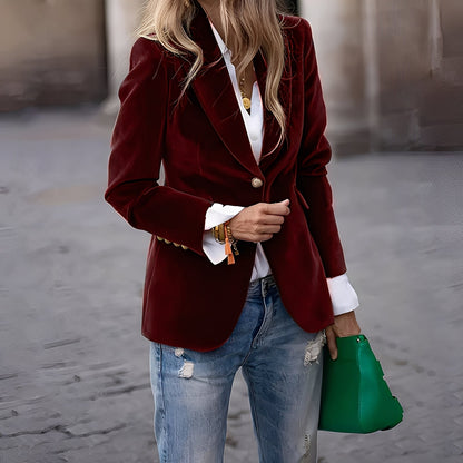 Elegant Velvet Blazer Women Slim