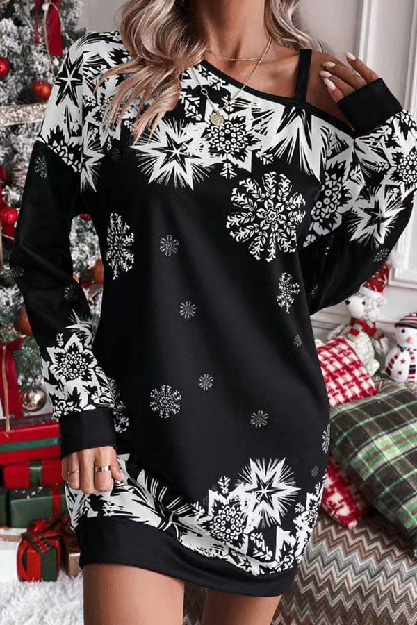 Christmas Snowflake Sweatshirt Dress Loose Fit