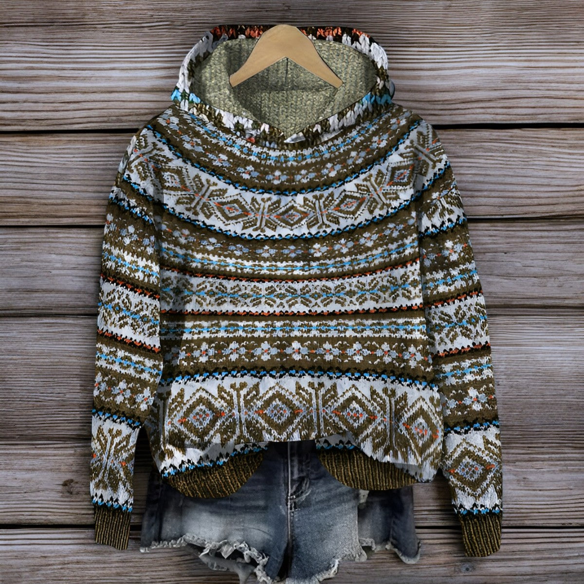 Hoodie Winter Warm Knitted Icelandic