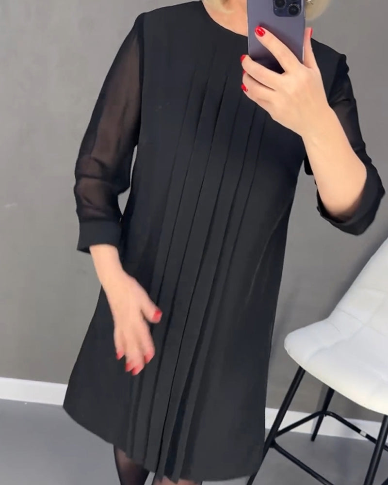 Elegantes Mesh Kleid Plissiert Patchwork Design - IdealeKleiden