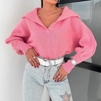 Cozy Knitted Sweater Bib Sleeves Open Collar