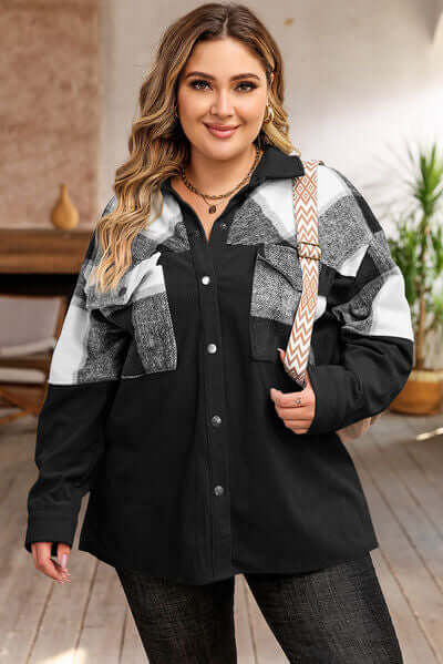 Plus Size Plaid Jacket for Women, Short Jacket