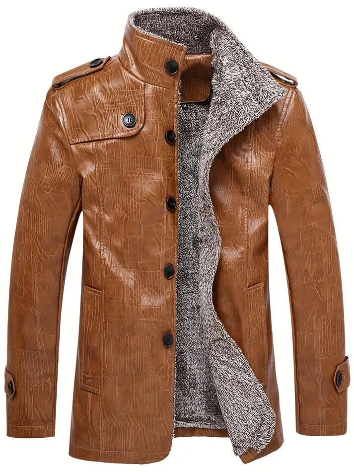 Men's Leather Jacket Warm Fleece Lining