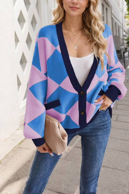 Elegant Women's Cardigan | Diamond Pattern Loose Oversized Jacket