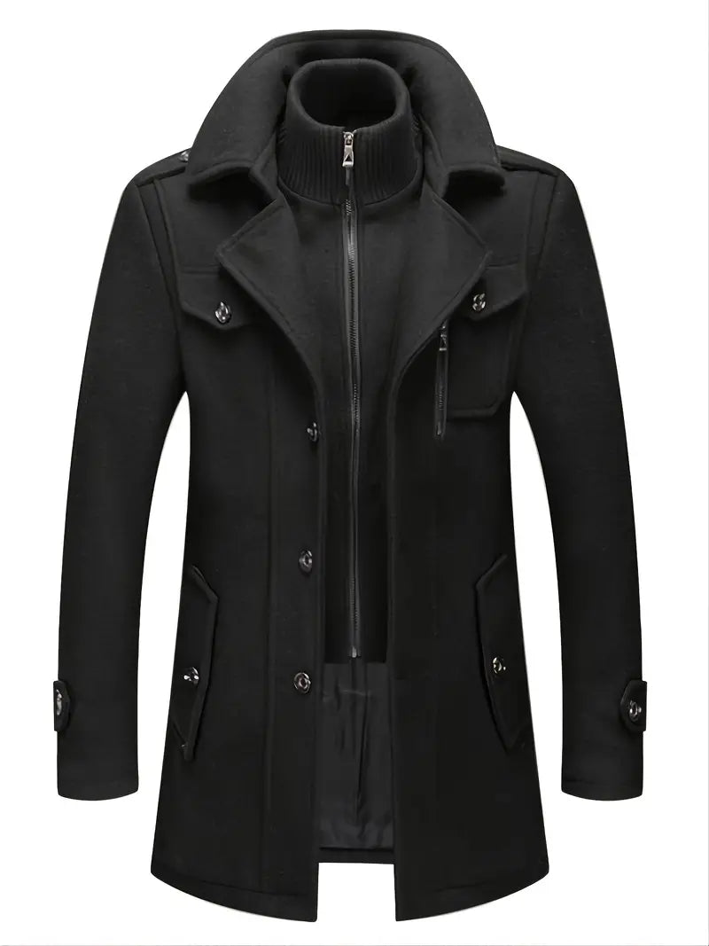 Long Wool Coat Men's Double Zipper Everyday