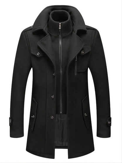 Long Wool Coat Men's Double Zipper Everyday