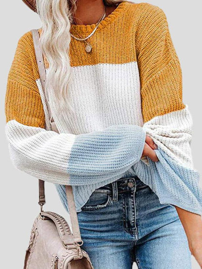 Autumn Knitted Color Block Casual Sweaters