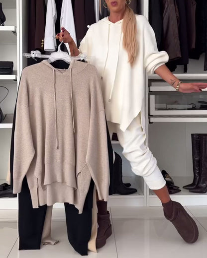 Elegant Outfit Set: Solid-Color Sweater and Pants