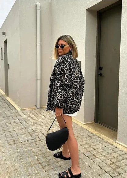 Stylische Leopardenjacke Damen Bomber - IdealeKleiden