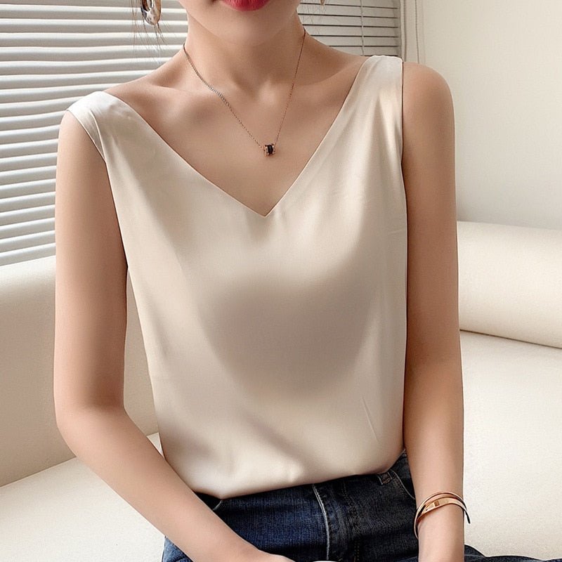 Elegant Satin V-Neck Top for Women