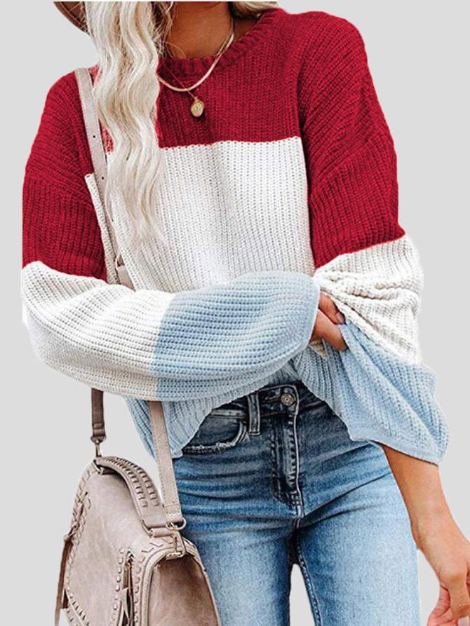 Autumn Knitted Color Block Casual Sweaters