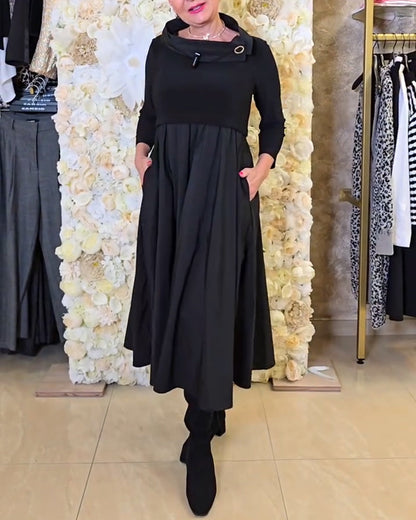 Fashionable A-Line Dress Solid Color Style