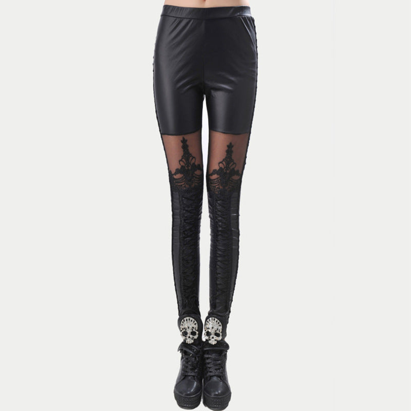Women's High-Waist Leggings with Lace Effect