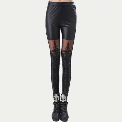 Women's High-Waist Leggings with Lace Effect