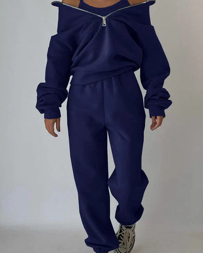Women's tracksuit with zipper, sweatshirt, and pants