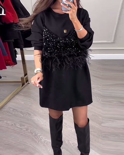 Elegant Sequin and Feather Party Dress