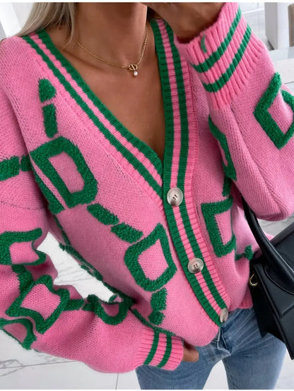 Frühjahr Cardigan Damen V-Ausschnitt Modern