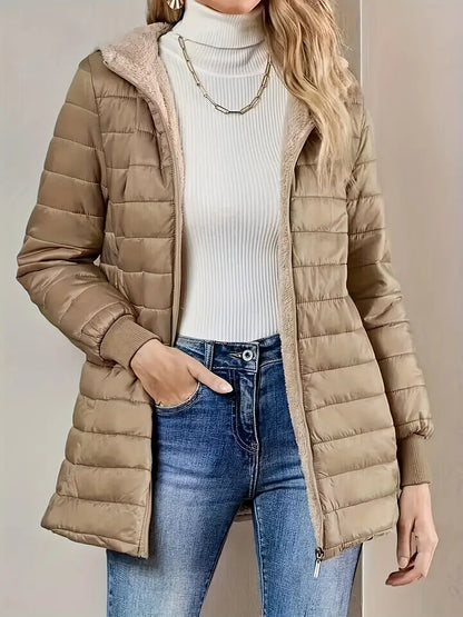 Mid-length Quilted Jacket for Women with Hood