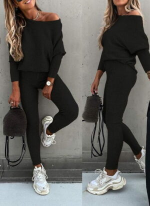 Christmas Outfit | Off-Shoulder Pullover Set for Women with Leggings