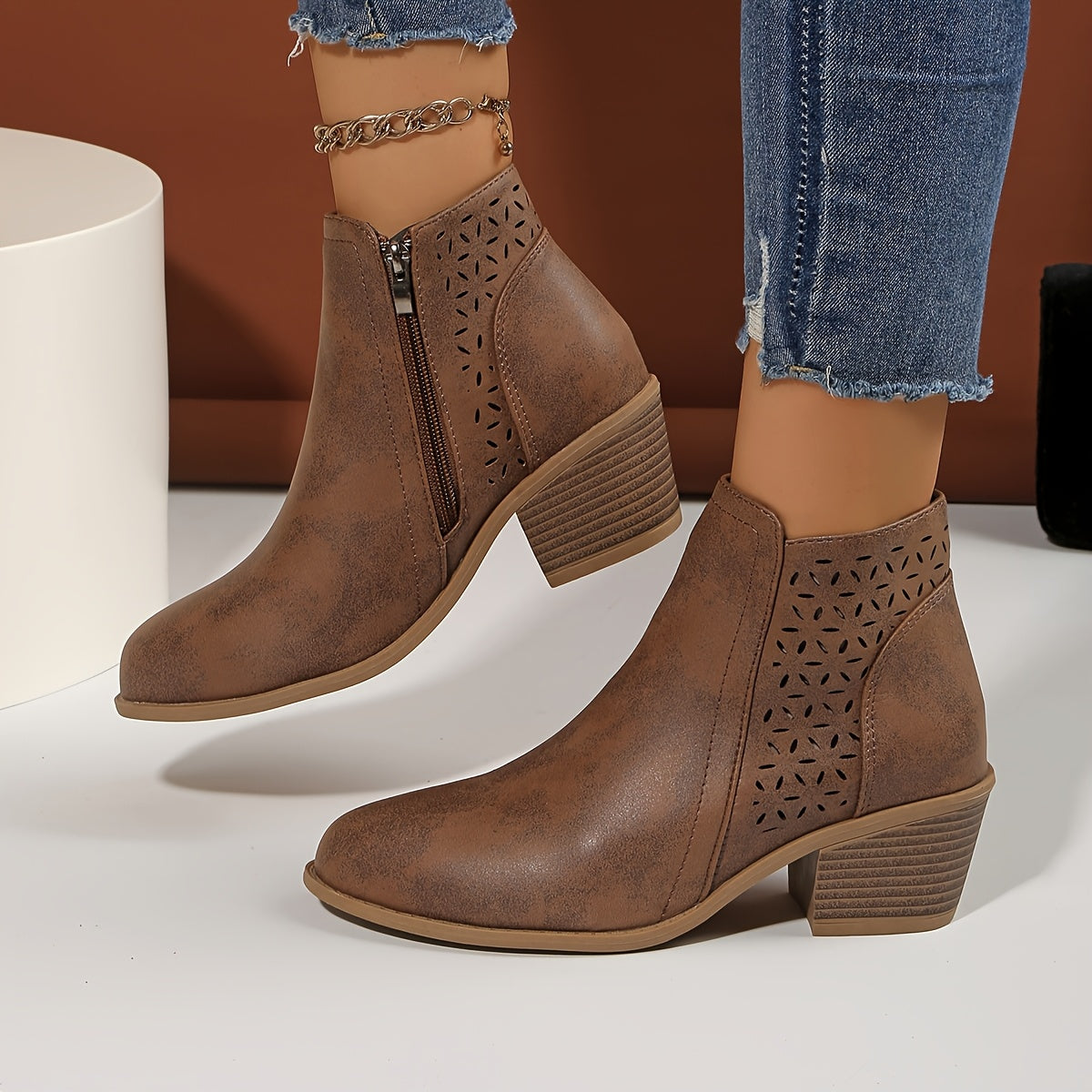 Women's Comfortable Ankle Boots with Zipper