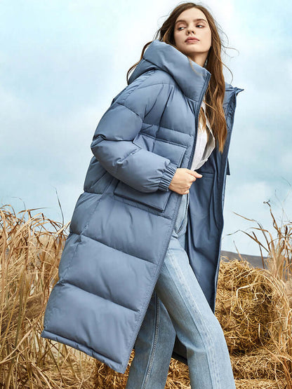 Damen Winterdaunenparka Lange Pufferjacke Kapuze