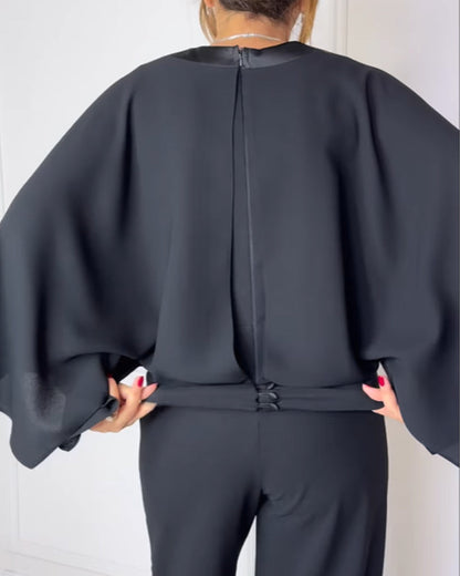 Elegantes Kleid V-Ausschnitt Blumenschmetterling Ärmel - IdealeKleiden