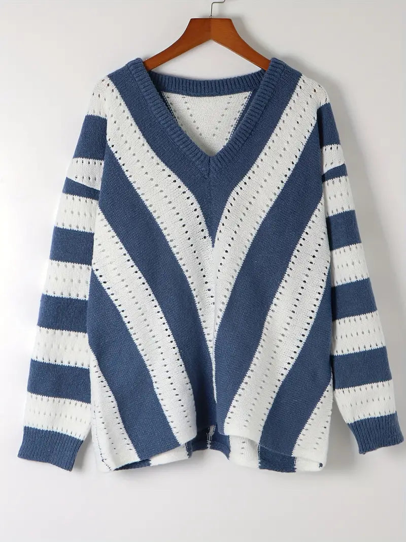 Stylish Striped V-Neck Pullover for Women