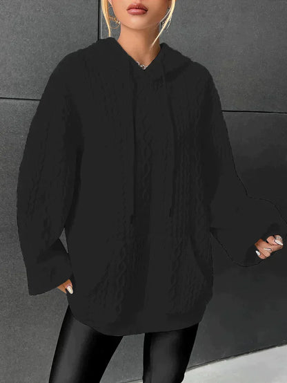 Oversized Sweater Hood Drawstring Oversized