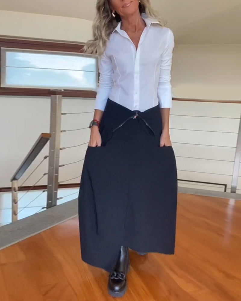 Fashionable Solid-Color Women's Skirt with Zipper and Side Pocket