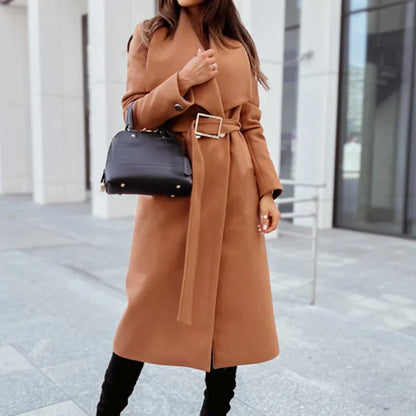Tailored Women's Coat Elegant Lapel Belt