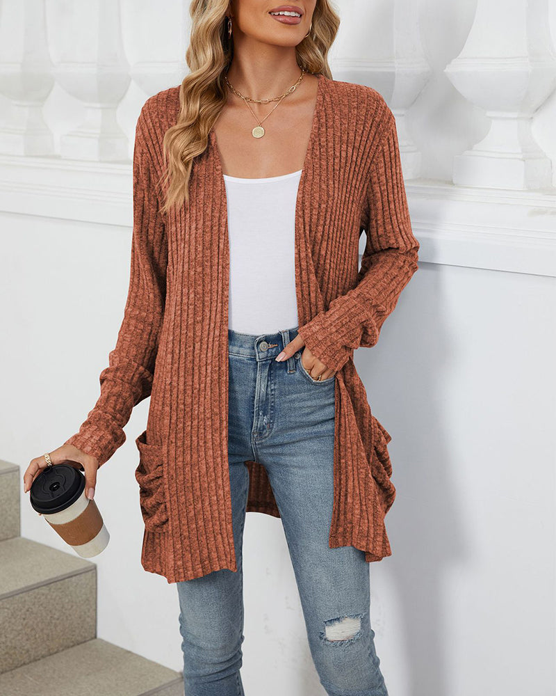 Stylish Solid Cardigan Long-Sleeved with Pocket