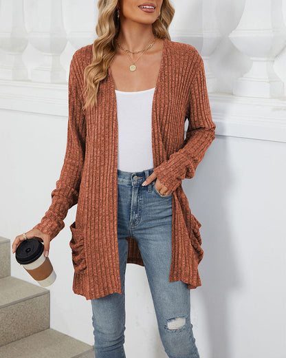 Stylish Solid Cardigan Long-Sleeved with Pocket