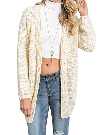 Women's Knitted Cardigan Cozy Cable Knit with Pockets