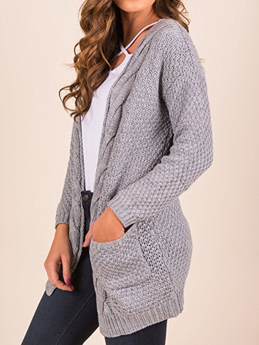 Women's Knitted Cardigan Cozy Cable Knit with Pockets