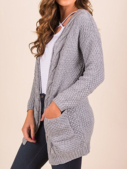 Women's Knitted Cardigan Cozy Cable Knit with Pockets