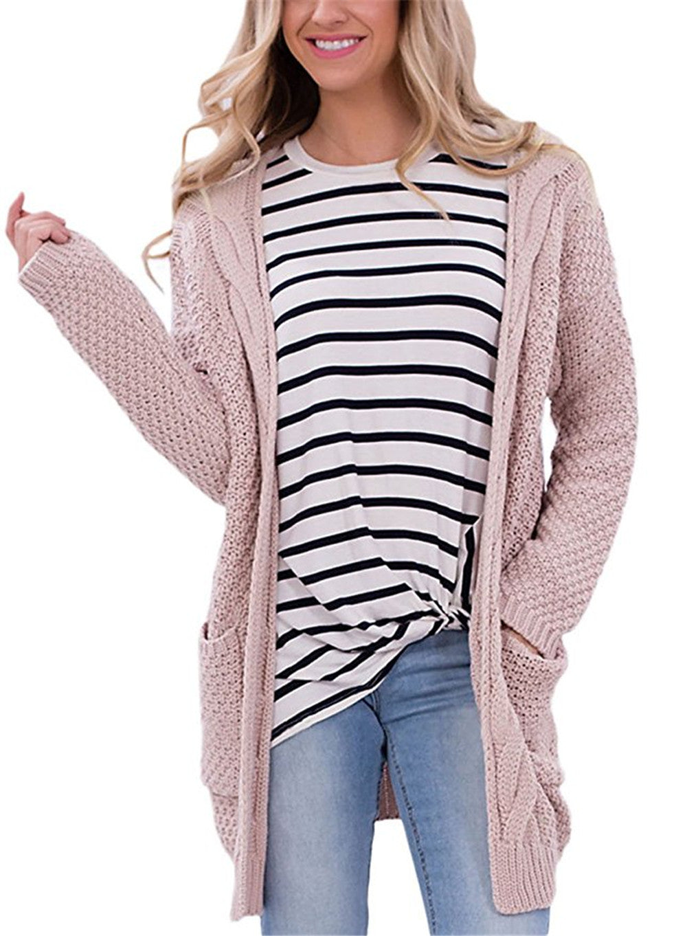 Women's Knitted Cardigan Cozy Cable Knit with Pockets